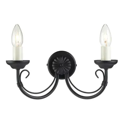 Twin Wall Light Gothic Style Wire Bound Arm Ivory Candle Tube Black LED E14 60W