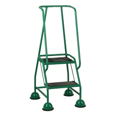 2 Tread Mobile Warehouse Steps GREEN 1.19m Portable Safety Ladder & Wheels