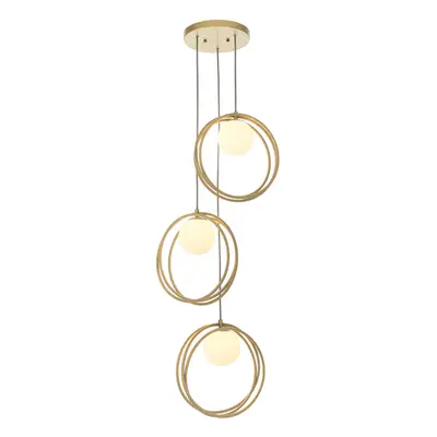 Gold Finish Ceiling Pendant Light - Gloss Opal Glass Shade - Bulb Hanging Lamp