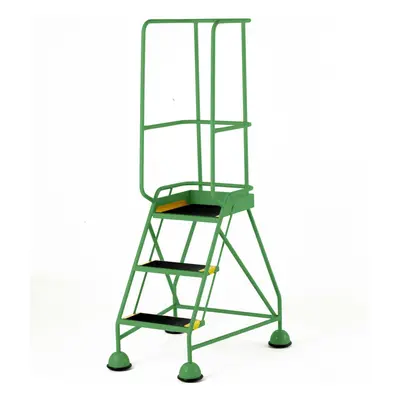 3 Tread Mobile Warehouse Steps & Guardrail GREEN 1.7m Portable Safety Stairs