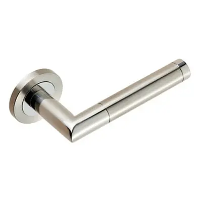 PAIR Mitred Round Bar Lever Ringed Design Conceled Fix Polished Satin Steel