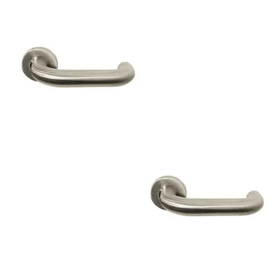 2x PAIR 22mm Round Bar Safety Handle on Round Rose Concealed Fix Satin Steel