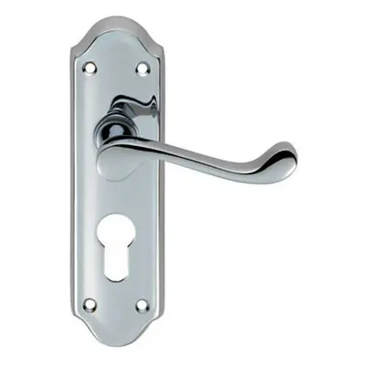 PAIR Victorian Upturned Lever on Euro Lock Backplate x 47mm Polished Chrome