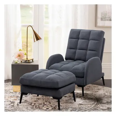 (Grey) Modern Recliner Armchair Lounge Chair w/ Footstool