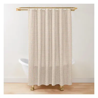 Shower Curtains Light Brown Gingham Check Plaid for Bathroom Decor 72x72 inches