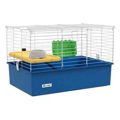 PawHut Small Animal Cage, Rabbit Guinea Pig Hutch, Pet Playhouse, Blue