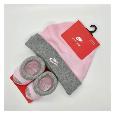 Nike 2-Piece Set Pink & Grey Hat & Booties New Born Months