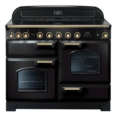 RANGEMASTER Classic Deluxe Electric Induction Range Cooker - Black & Brass, Black