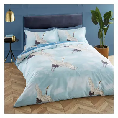 Catherine Lansfield Bedding Cranes Double Duvet Cover Set with Pillowcases Duck egg Blue