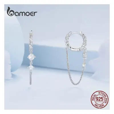 (925 silver) Bamoer Sterling Silver Exquisite Zircon Ear Buckles Tassel Drop Earrings For Women 