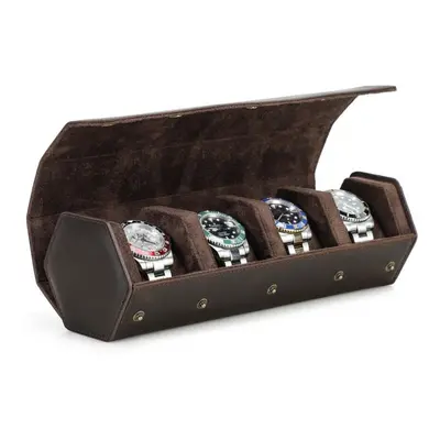 (coffee, Slot) Genuine Leather Hexagon 1/2/3/4 Slots Watch Roll Case Men Watch Boxes Storage Org