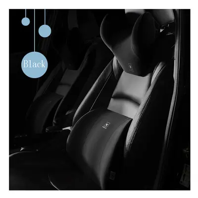 (Black) Memory Foam Car Neck Pillow Lumbar Set Car Headrest And Lumbar Combination