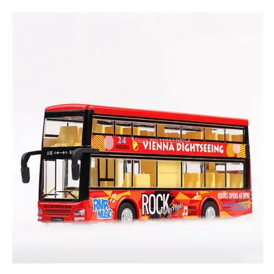 (Red) 1/36 Toy Car Model Hong Kong Double-decker Bus Diecast Alloy Model Base Plastic Rubber Tir