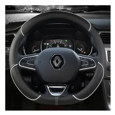 (D shape white) Car Steering Wheel Cover Leather For Renault Scenic Clio Laguna 3