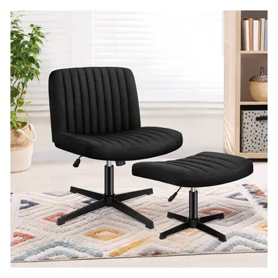 (Fabric - Black) ELFORDSON Office Chair Computer Executive Cross Legged Accent Seat Work Ottoman