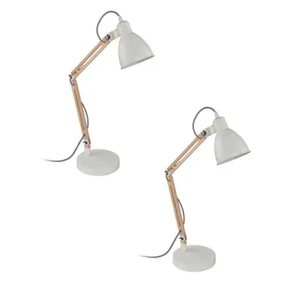 2 PACK TableDesk Lamp Colour White Moveable Red Cable Shade Wood E14 28W