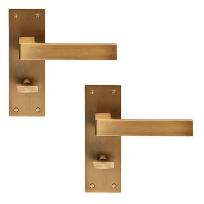 2x PAIR Straight Square Handle on Bathroom Backplate x 50mm Antique Brass