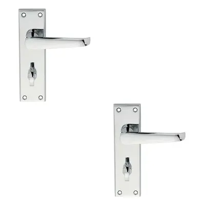 2x PAIR Straight Victorian Lever on Bathroom Backplate x 43mm Chrome