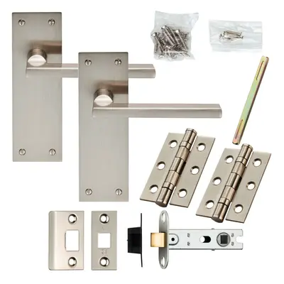 Door Handle & Latch Pack Satin Nickel Low Profile Flat Lever Slim Backplate