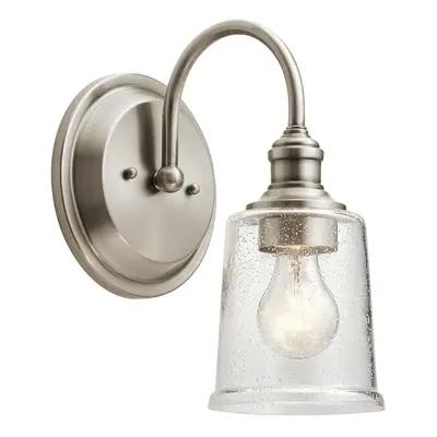 Wall Light Arched Arm Clear Seeded Glass Downlight Classic Pewter LED E27 60W