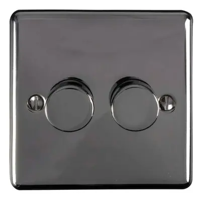 2 Gang 400W Way Rotary Dimmer Switch BLACK NICKEL Light Dimming Wall Plate