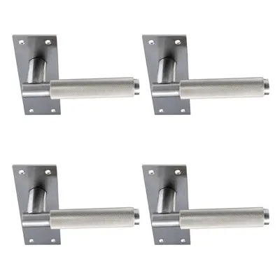 4x PAIR Knurled Round Handle on Slim Latch Backplate x 50mm Satin Nickel