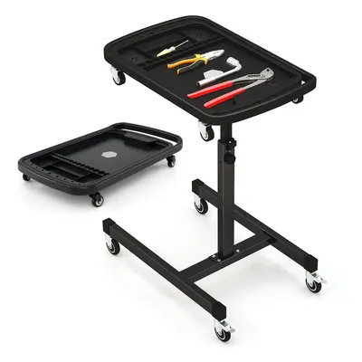 2-in-1 Rolling Tool Tray Height Adjustable Work Table w/Tray-Black