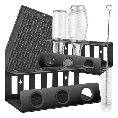 Bottle Holder Rack with Drip Tray Water Bottles Soda Drink Stand Lid Storage