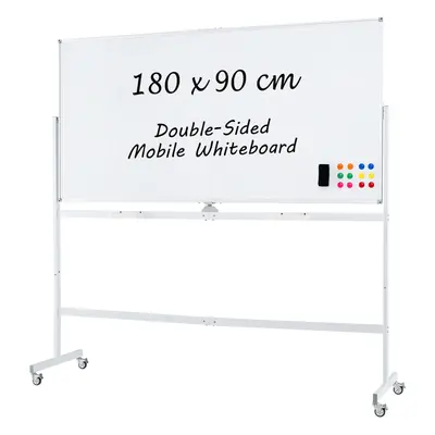 Rolling Whiteboard on Wheels Double-Sided Magnetic Whiteboard 180x90CM