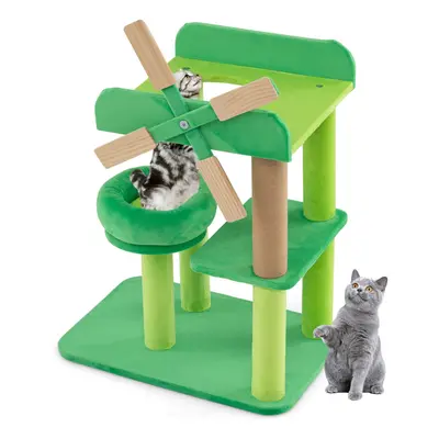 Windmill Cat Tree 4-Layer Cat Tower With Scratching Post-Green