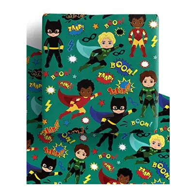 4 x Superhero Multicultural Boys Wrapping Paper- 100% Recycled and Recyclable Gift Wrap Sheets P