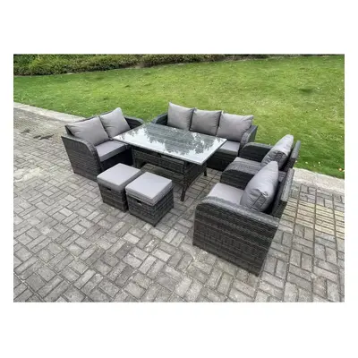 Fimous Seater Rattan Garden Furniture Set Reclining Chair Love Seat Seater Sofa Set Outdoor Rect