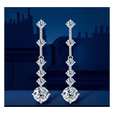 (as the picture, 1.3ct) Real Moissanite Long Tassel Earrings For Women Orginal Silver Plate Pt95