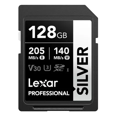 128GB SD Card SILVER, Up to 205MB/s Read, 140MB/s Write, SDXC UHS-I Memory Card, Class 10, U3, V