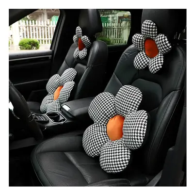 (orange set 2pcs) Car Pillow Set Thousand Bird Lattice Flower Headrest Cover Creative Cotton