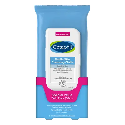 Cetaphil Face and Body Wipes Gentle Skin Cleansing Cloths Count Twin Pack for Dry Sensitive Skin