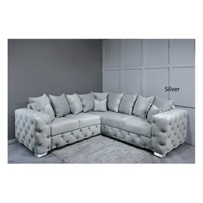 (5 Seater Corner Sofa, Silver Velvet) Snooze Velvet Ashton Scatter Back Seater Corner Sofa Sets 