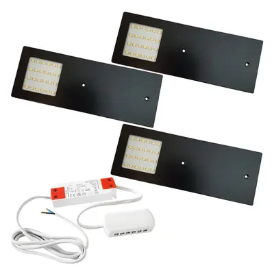 (3 Lights & Driver) MATT BLACK Slim Under Cabinet Kitchen Light & Driver Kit - Natural White LED