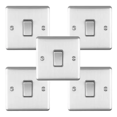 5 PACK Gang Single Light Switch SATIN STEEL Way 10A Grey Trim & Metal