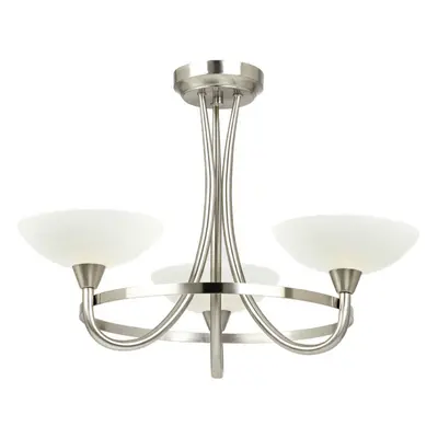 Semi Flush Ceiling Light Satin Chrome & White Bulb Hanging Pendant Lamp Shade