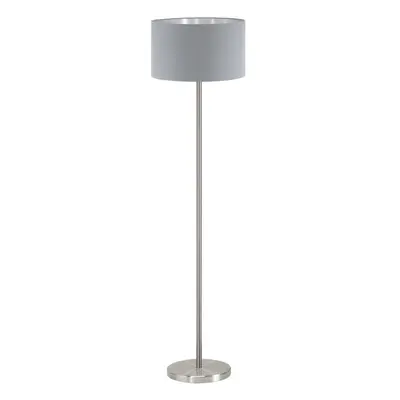 Floor Lamp Light Satin Nickel Shade Grey Silver Fabric Pedal Switch Bulb E27