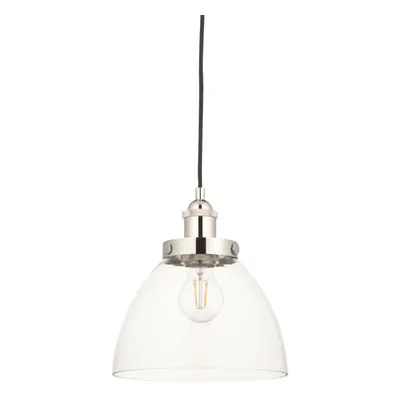 Bright Nickel Ceiling Pendant Light & Clear Glass Shade - Knurled Detailling