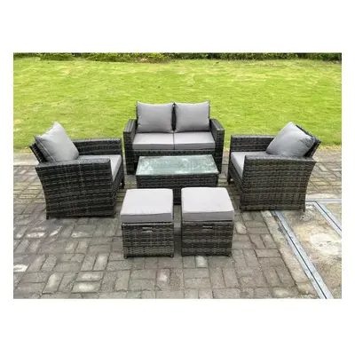 Fimous Seater Dark Grey Mixed High Back Rattan Sofa Set Rectangular Coffee Table Garden Furnitur