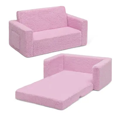 Delta Children Cozee Flip-Out Sherpa 2-in-1 Convertible Sofa to Lounger for Kids Pink