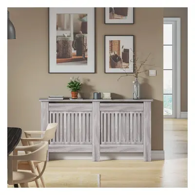 (Large, Grey) Radiator Cover White Modern MDF Vertical Slats Wood Decorative Cabinet for Living 