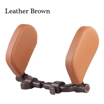 (Leather Brown) Car Seat Headrest Pillow Neck Support Pillow For Car Sleep Side Head Support