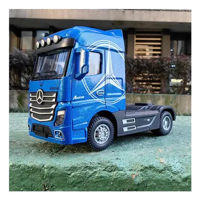 (Truck Head Blue) 1:50 Large Diecast Alloy Truck Car Model Toys Container Pull Back Sound And Li