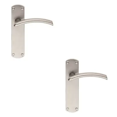 2x Arched Lever on Latch Backplate Door Handle x 42mm Satin Chrome