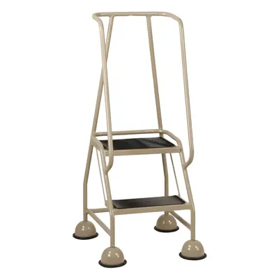 2 Tread Mobile Warehouse Steps BEIGE 1.19m Portable Safety Ladder & Wheels