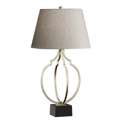 Table Lamp Open Metal Grey linen Shade Ebonized Silver Leaf/Black LED E27 60W